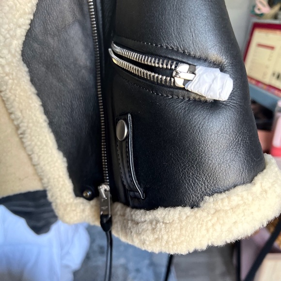 COACH Shearling Moto Leather Jacket 100% Lambswool NEW Size 4 - Picture 10 of 14